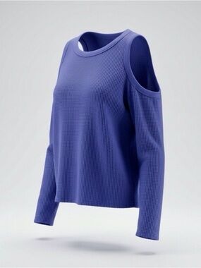 Chaser Blue Cold-Shoulder Waffle Knit Long Sleeve Top